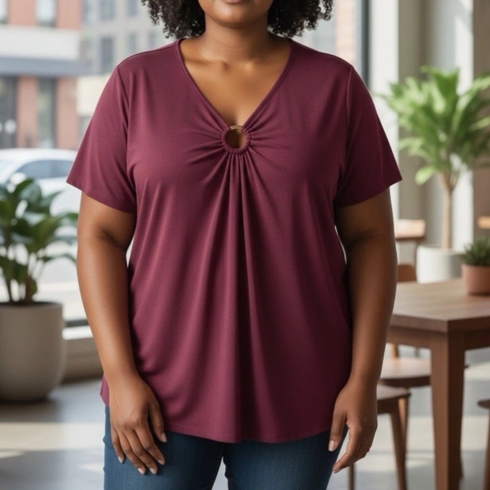 Lane Bryant Linen Blend Merlot Short Sleeve Top Blouse Womens Plus size 26 / 28